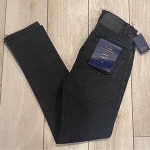 CAVALLI CLASS High Rise 5-pocket Straight Leg Jeans, Black Wash, Size 25